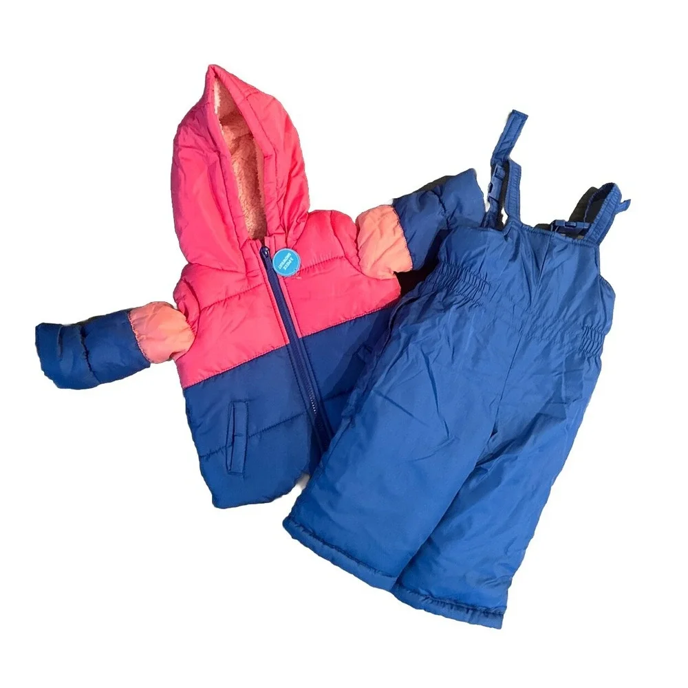 NWT Carter's Baby Girl 12M 2-Piece Snowsuit Pink Blue Colorblock Sherpa Lined